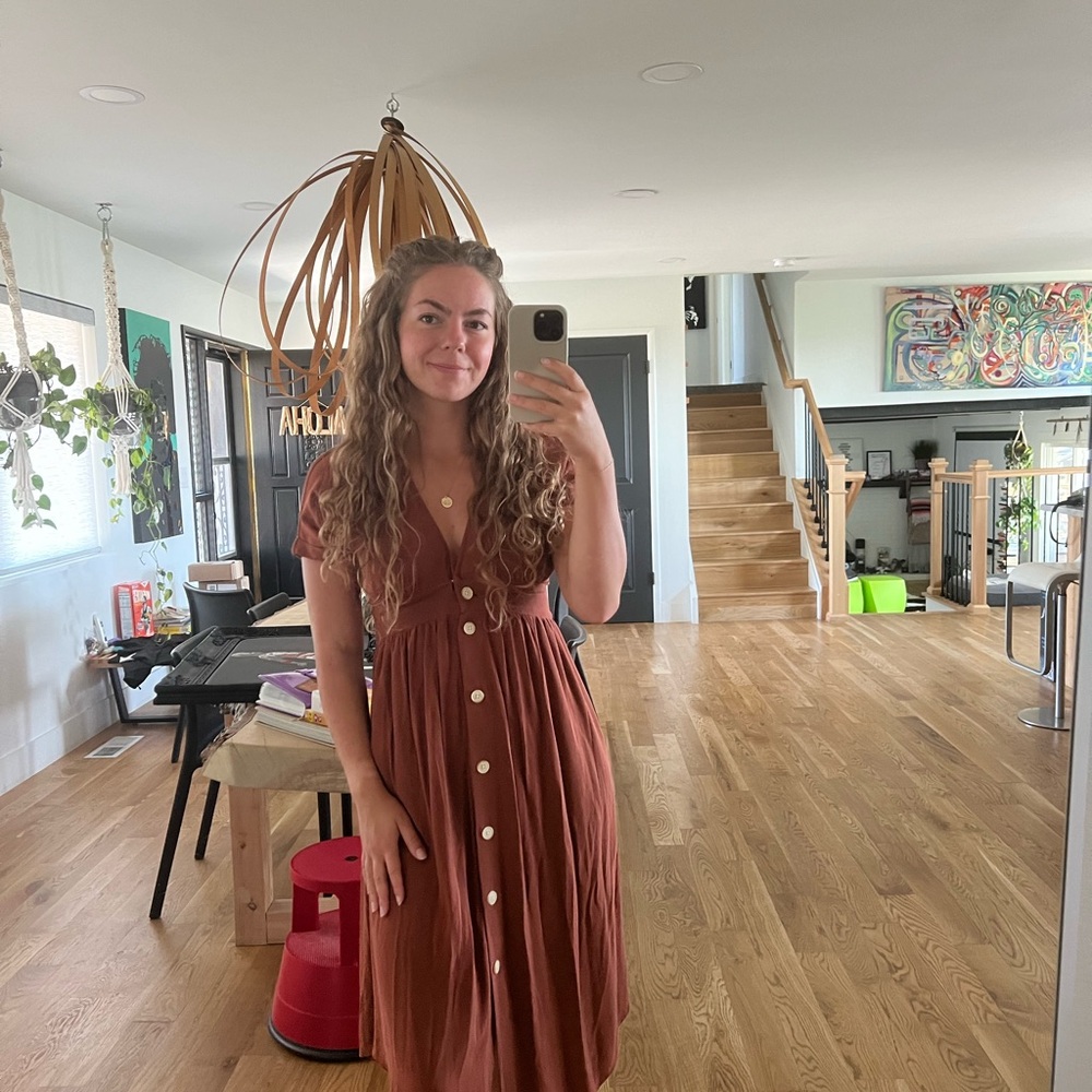 Rust Button-Up Midi Dress